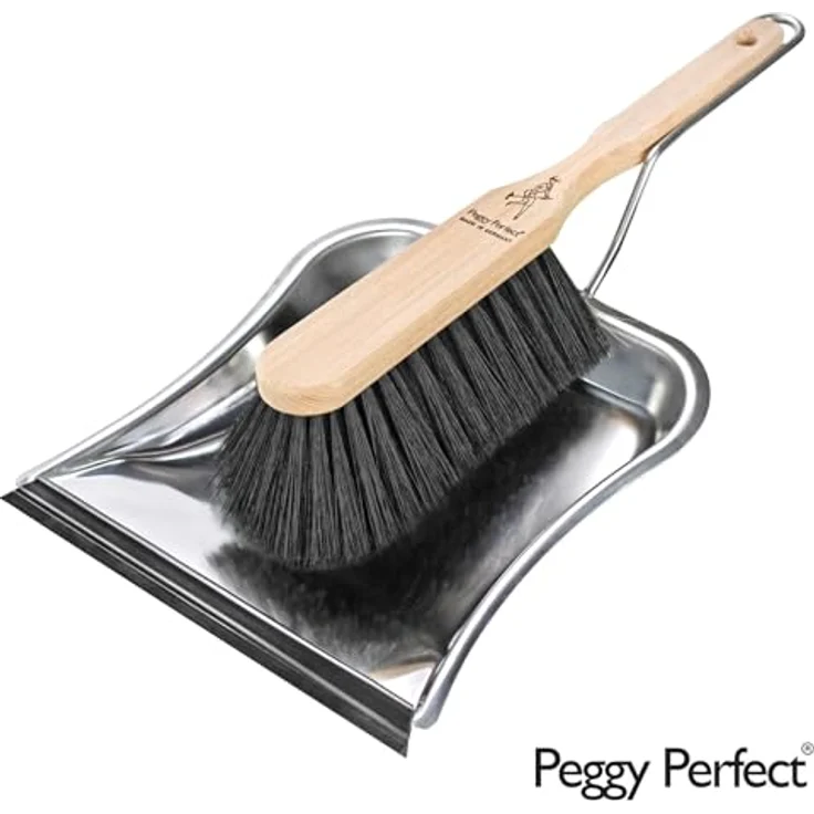 Peggy Perfect Kehrgarnitur, Schaufel aus Edelstahl, Silber/Holzfarben, Handfeger mit Kunststoffborsten – Bild 5