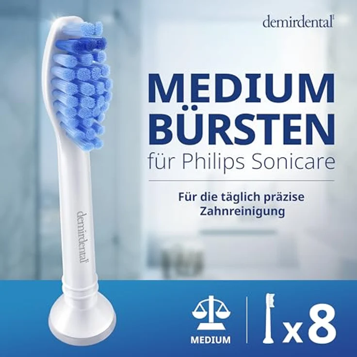 Demirdental 8er-Pack Aufsätze für Philips Sonicare Ersatzbürsten ProResults, Medium Bürstenköpfe, HX6018  – Bild 2