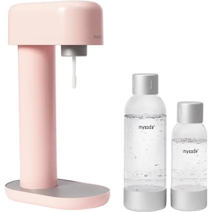 Mysoda: Ruby Wassersprudler aus Aluminum mit 1L und 0.5L Quick-Lock BPA-frei Plastikflaschen (ohne CO2-Zylinder) - Rosa
