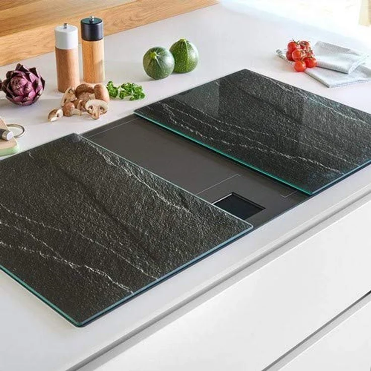 Zeller 26258 Herdabdeck--Schneideplatten Schiefer, 2-er Set Glas, anthrazit, 52 x 30 x 0.8 cm, 2 Einheiten – Bild 4
