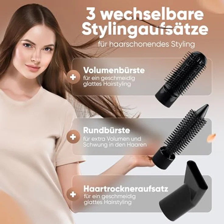BOMANN HAS 6077 CB, 3-in-1 Warmluftbürste mit 3 Stylingaufsätzen, 2 Temperaturstufen, ergonomischer Griff, 800 W – Bild 3