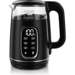 Arendo QUICK TOUCH Wasserkocher, 1,7 l, Glas & Edelstahl, Temperatureinstellung 40°–100°C, Echtzeit-Temperaturanzeige, Warmhaltefunktion bis 120 min, BPA-frei