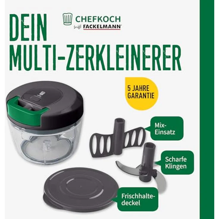 Chefkoch Multi-Zerkleinerer 5-teilig – Schneider für Gemüse, Obst, Kräuter & Nüsse – Inklusive Mix-Einsatz zum Verrühren und Aufschlagen von Flüssigkeiten – Bild 2