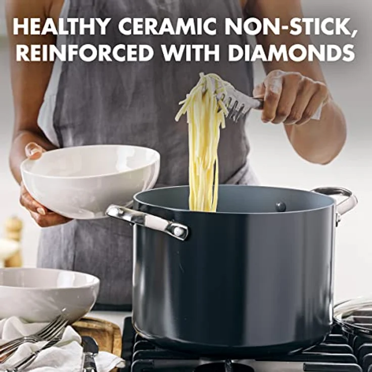 GreenPan Valencia Pro Harteloxierte Gesunde Keramik Antihaft 24 cm / 7,6 Liter Suppentopf mit Deckel, PFAS-frei, Induktion, spülmaschinenfest, backofenfest, grau – Bild 2