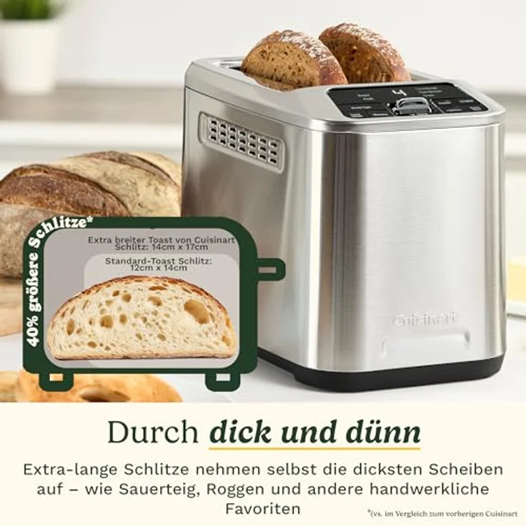 Cuisinart Smart Elite 2-Scheiben-Toaster, Edelstahl in Denim-Optik, Extra-lange Schlitze, 4 Speicherplätze, High-Lift QuickView™, Bagel- und Auftau-Funktion – Bild 3