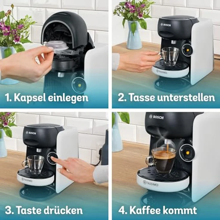 TASSIMO TAS164E Kapselmaschine, One-Touch Bedienung, über 70 Getränke, nachhaltig, weiß/schwarz – Bild 5