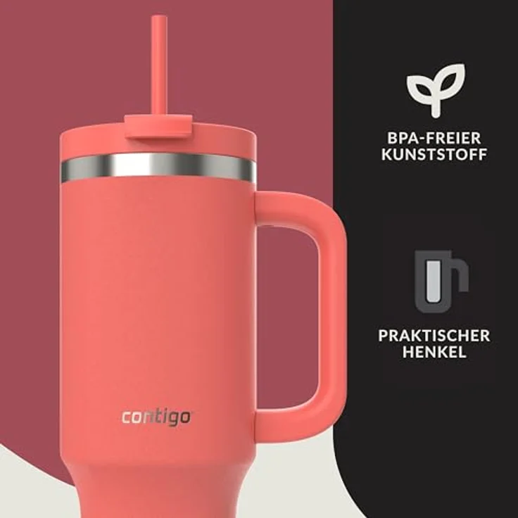 Contigo Streeterville Thermosflasche 1200 ml, isolierte Edelstahl-Trinkflasche mit Henkel und Strohhalm, kühlt 29 Stunden, BPA-frei, spülmaschinenfest – Bild 5