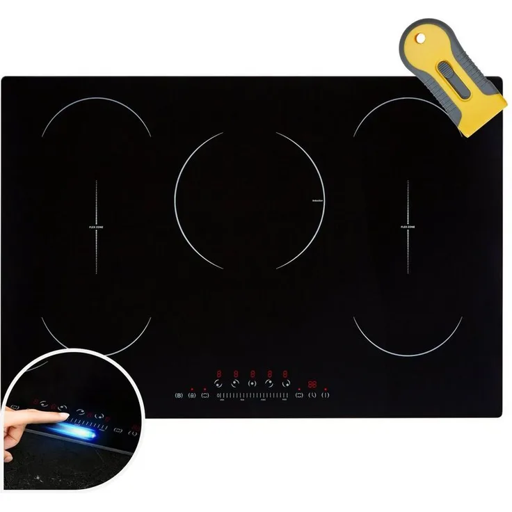 Arebos Flex-Induktions-Kochfeld AR-HE-IKF80, 5 Kochfelder mit 2 Flexzonen, 9800 W, Autark, Sensor Touch, Timer, Kindersicherung, Überhitzungsschutz, 77 cm