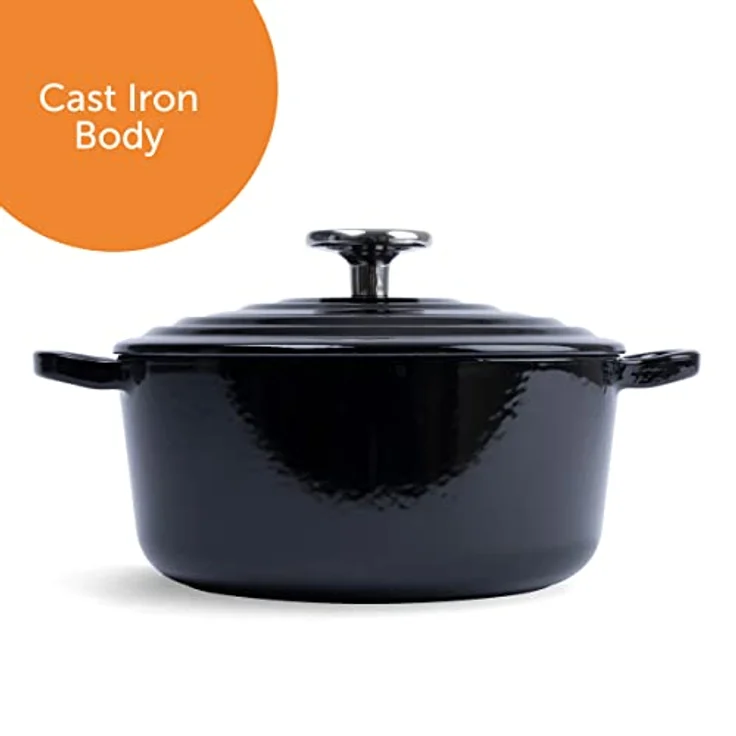 BK Cookware H6071.524 BK Bourgogne Schmortopf 24 cm-4.2L, liertes Gusseisen, Deckel mit Tropfringen, Induktions--Backofengeeignet, Spülmaschinenfest, Jet Schwarz – Bild 5