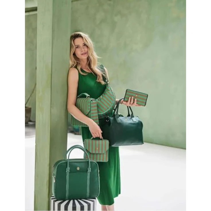 PIP Studio Freya Half Moon Umhängetasche, modische Crossbody mit Streifendruck, Grün/Braun – Bild 3