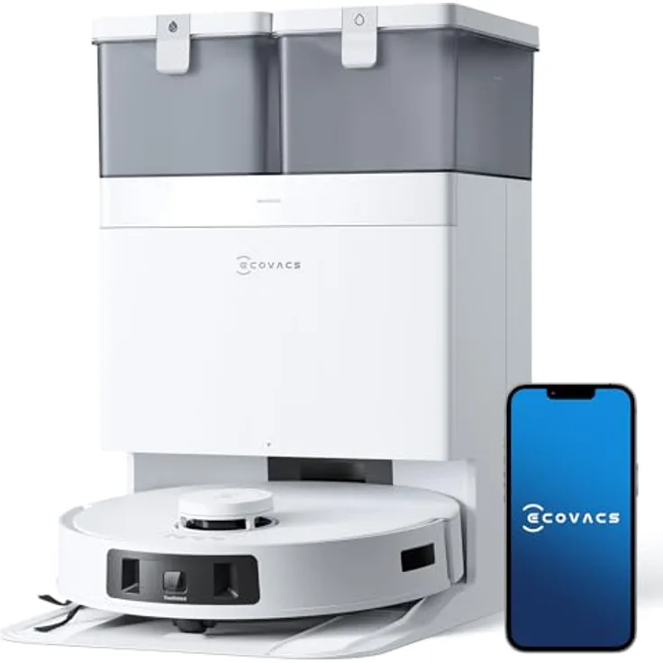 ECOVACS DEEBOT T30C Pro Omni Saugroboter mit Wischfunktion, 12800Pa Saugkraft, Auto-Entleerung, Heißlufttrocknung, 200min Laufzeit, Ideal für Tierhaare & Teppiche, Weiß