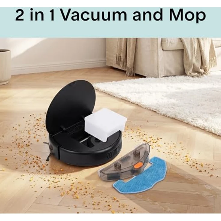 SereneLife Saugroboter SLRC-100, 3-in-1 Staubsauger mit Wischfunktion, 700Pa Saugkraft, APP-Steuerung, Absturzsensoren, ideal für Tierhaare & Teppiche, Schwarz – Bild 2