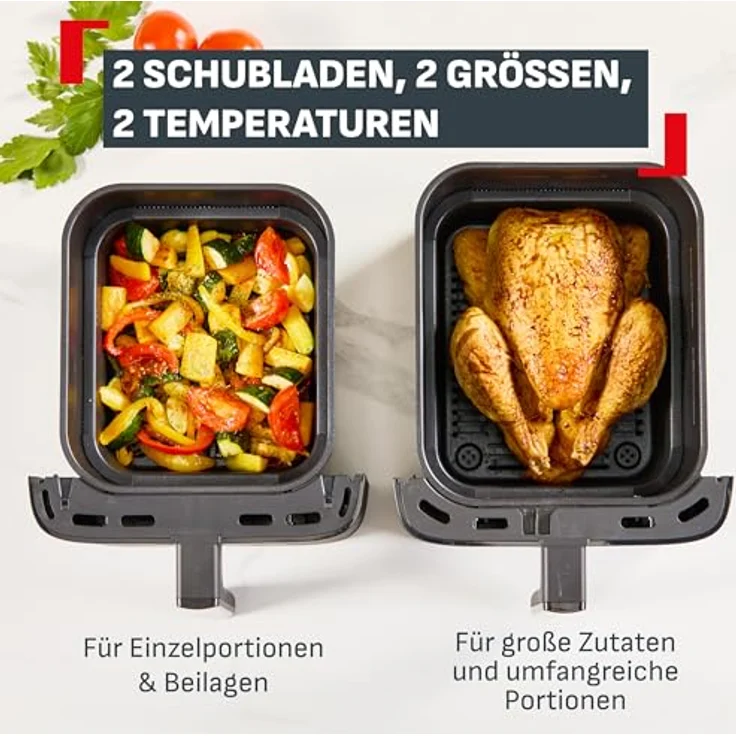 Tefal Heißluftfritteuse EY7528 Easy Fry Crispy Stack, Doppelkammer, platzsparendes Design, 6 L + 4 L – Bild 3