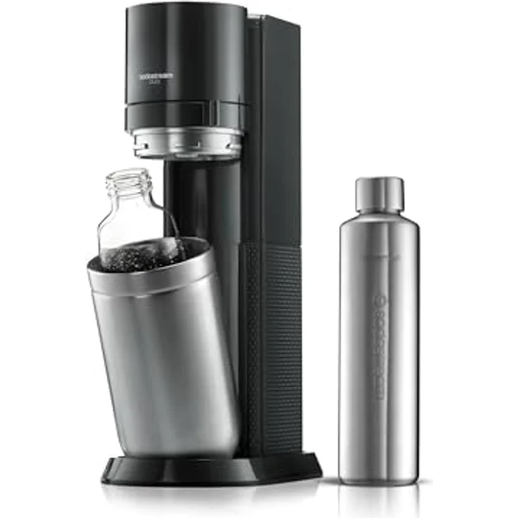 SodaStream DUO Wassersprudler, Quick-Connect CO2-Zylinder, inkl. 1L Glasflasche und 0,8L Metallflasche, Farbe: Titan – Bild 4
