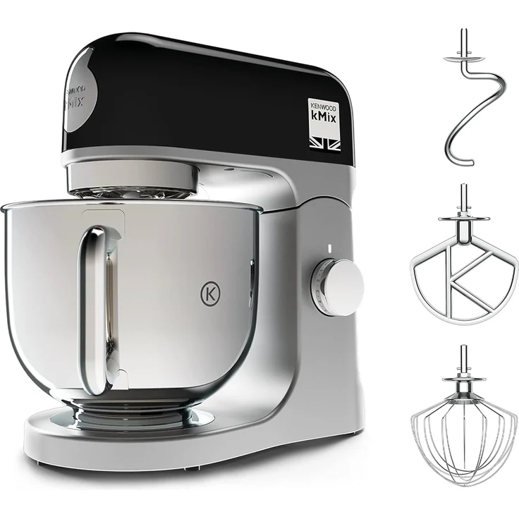 Kenwood kMix KMX750BK Küchenmaschine, 5 l Edelstahl Schüssel, Safe-Use-Sicherheitssystem, Metallgehäuse, 1000 Watt, inkl. 3-Teiligem Patisserie-Set und Spritzschutz, schwarz,Serie: kMix – Bild 1
