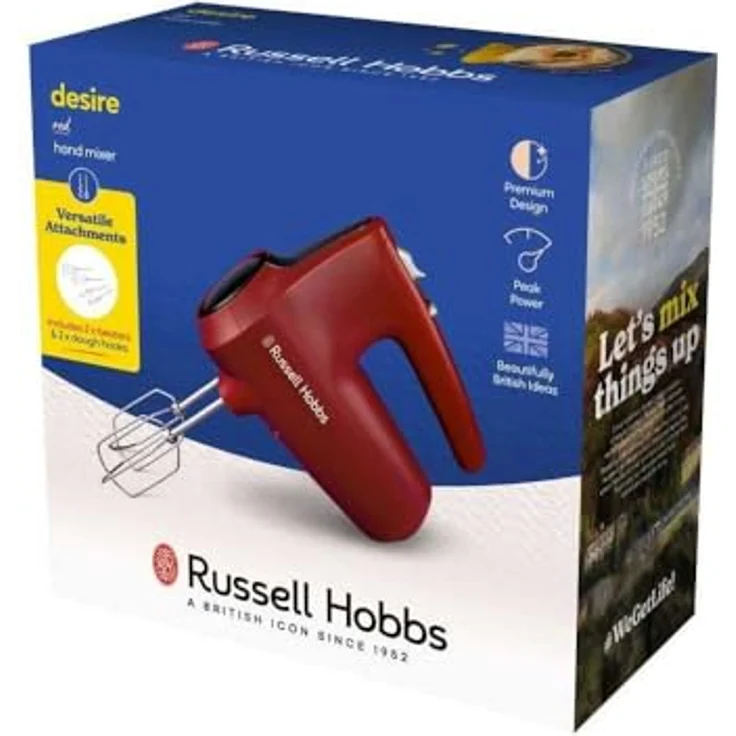 RUSSELL HOBBS Handmixer Desire 27150-56, 185 W, rot mit spülmaschinenfesten Aufsätzen: Knethaken & Quirle – Bild 5