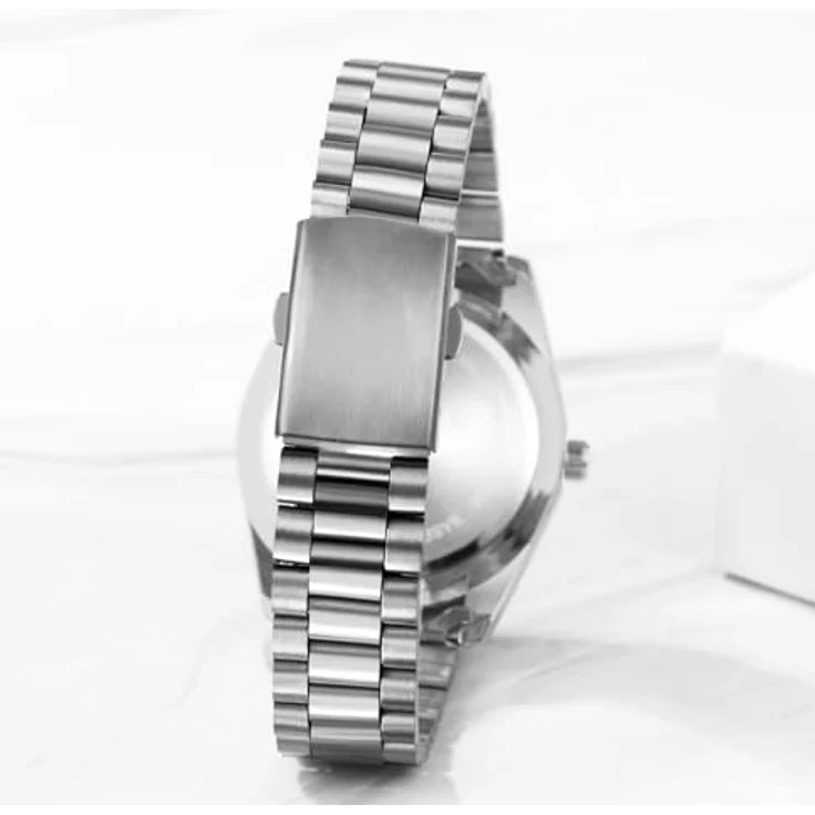 JewelryWe Herrenuhr Edelstahl, 30m wasserdicht, Analoguhr mit Leuchtzeigern, Blau römische Ziffern, Datum und Wochentag, Silber Edelstahlarmband – Bild 3