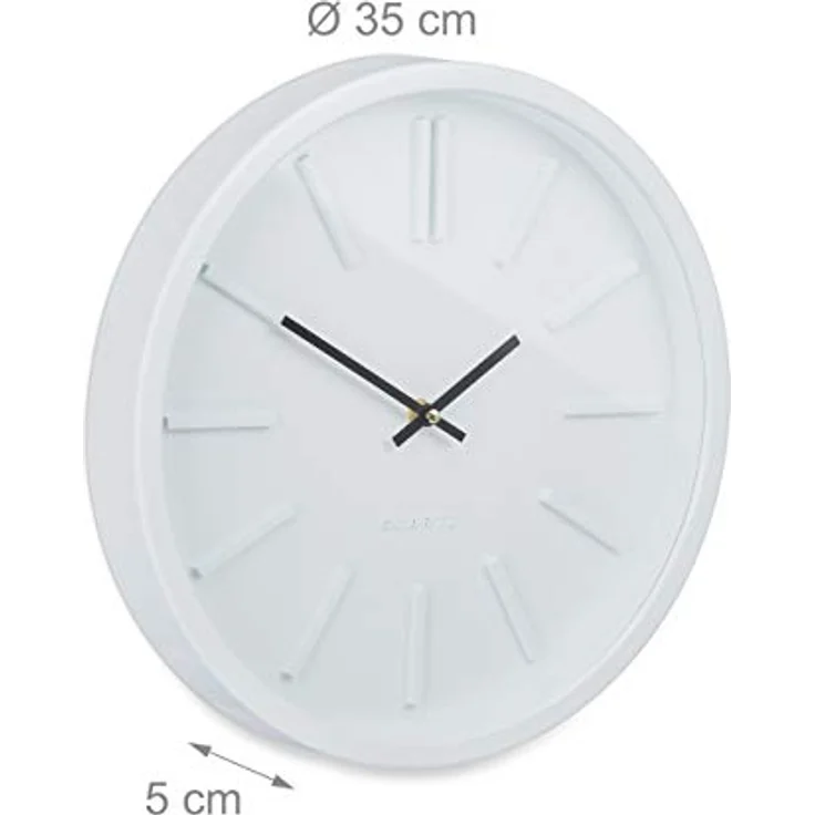 Relaxdays Wanduhr, ohne Sekundenzeiger, modern, analog, Uhr für Küche, Wohnzimmer, Arbeitszimmer, rund, Ø 35 cm, weiß – Bild 4