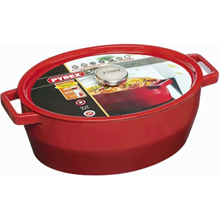Pyrex Slow Cook Bratentopf oval, mit Deckel, Länge: 330 mm, rot, Auflaufform, Rot – Bild 3