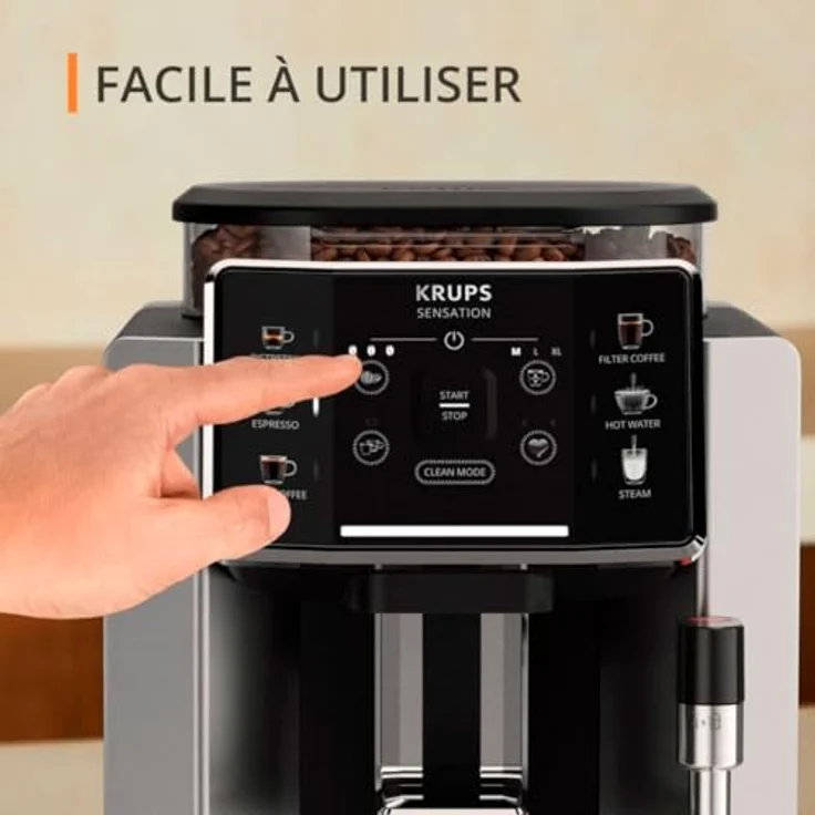 Krups EA910E Sensation, Kaffeevollautomat in Schwarz und Silber, 15 bar Pumpendruck, integriertes Mahlwerk, 1,7 Liter Wassertank – Bild 5