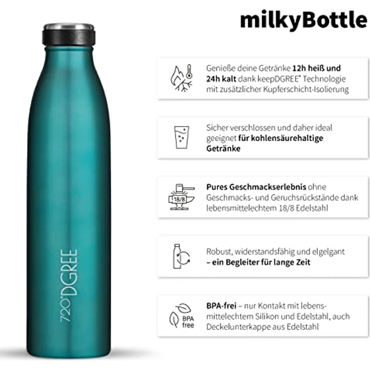 Trinkflasche Isolierflasche Edelstahl 1000ml Doppelwandig 720°DGREE milkyBottle caribbean blue – Bild 2