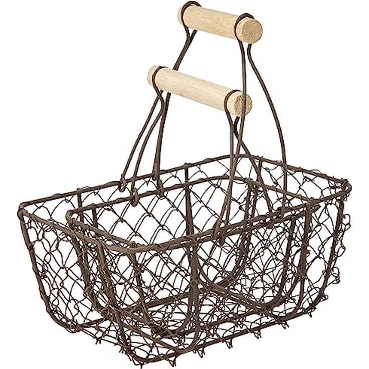Rayher Hobby Set 2 Drahtkörbe, Nostalgisches Design mit Holztragegriff, kleiner Korb 15 x 10 x 16,5 cm, großer Korb 20 x 12 x 22 cm, Metallkörbchen in Mokka