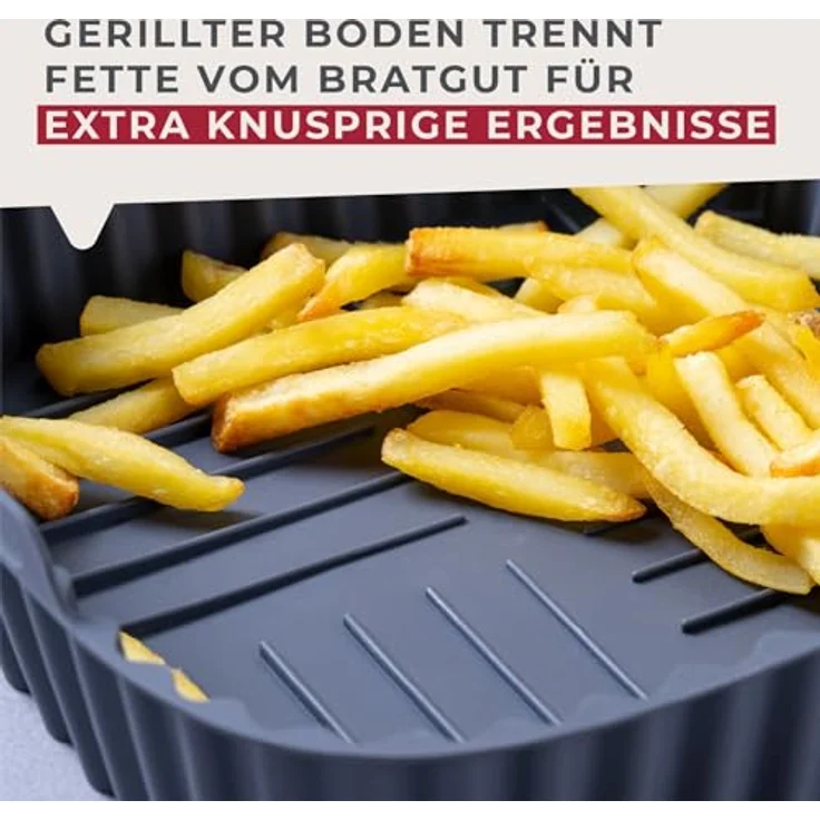 Fackelmann Silikonform für Heißluftfritteuse, 21 cm, eckig, aschgrau, antihaftbeschichtet, spülmaschinengeeignet – Bild 8