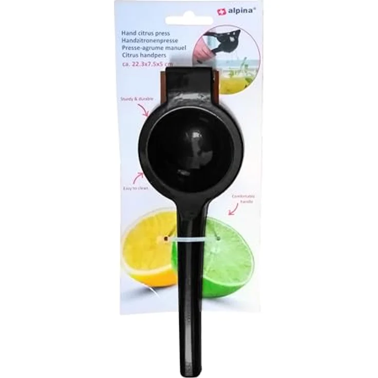 alpina HANDZITRONENPRESSE Schwarz, manuelle Zitruspresse aus Aluminium für Zitronen und Orangen, 7 cm Durchmesser, lebensmittelecht – Bild 4