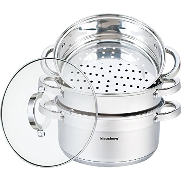 Klausberg 4 Teilige Dampfgarer Set Edelstahl Induktion 22cm ca 4 Liter Dampfer – Bild 1