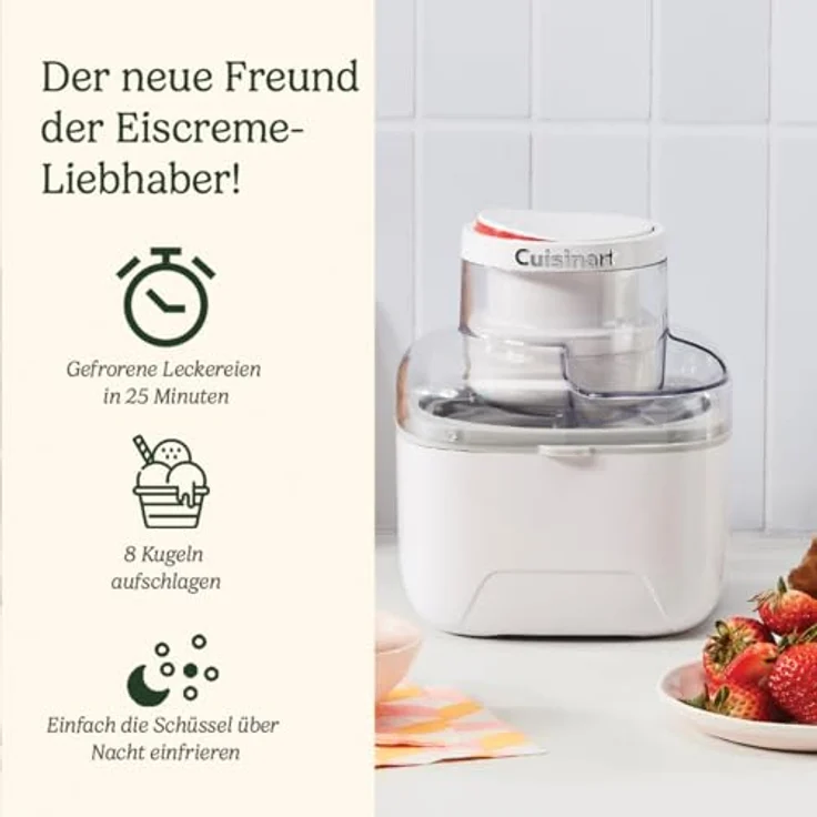 Cuisinart Solo Scoops Eismaschine ICEM10, 475ml, für Gelato, Sorbet und Frozen Yogurt, kompakt und platzsparend, schnelle Zubereitung in 25 Minuten – Bild 2