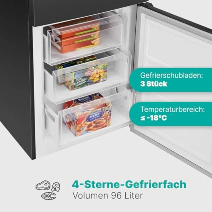 Bomann XXL Kühlschrank mit Gefrierfach 186cm | 60cm breit | Kühlgefrierkombi 4 Ablagen | 40db | KG 7357 schwarz-inox – Bild 5