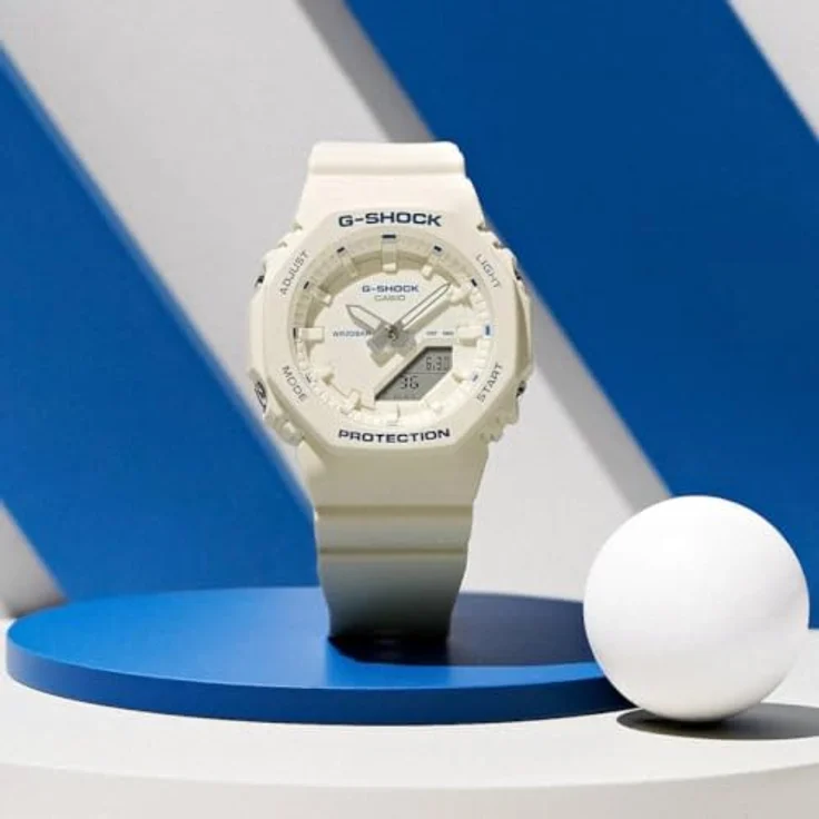 Casio G-SHOCK Damenuhr GMA-P2100BA-7AER, analoges und digitales Display, weißes Harzgehäuse, wasserdicht bis 20 bar, mit Stoppuhr und Alarm – Bild 2