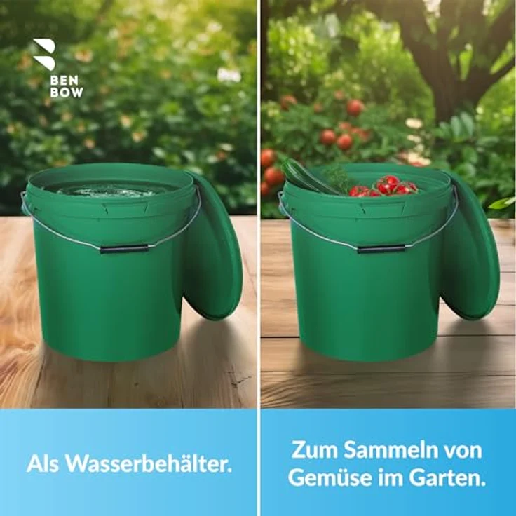BenBow Eimer mit Deckel 20l grün 1x 20 Liter - lebensmittelecht, stabil, luftdicht, auslaufsicher - Vorratsbehälter für Aufbewahrung aus Kunststoff, mit Metall-Henkel - leer – Bild 5