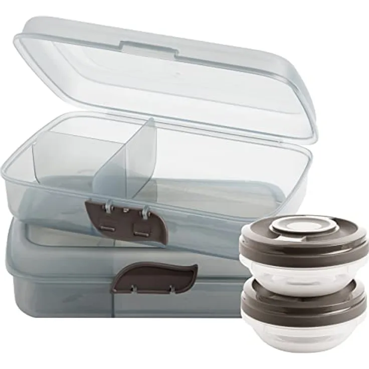 2friends Brotdosen Kinder, Lunchbox, 2 Stück+2 Schraubdeckeldosen, Brotdose Kinder mit Fächern und Clickverschluss, Bento Box, Brotzeitbox, Frühstücksbox, ohne BPA+Weichmacher, 100% recyclebar