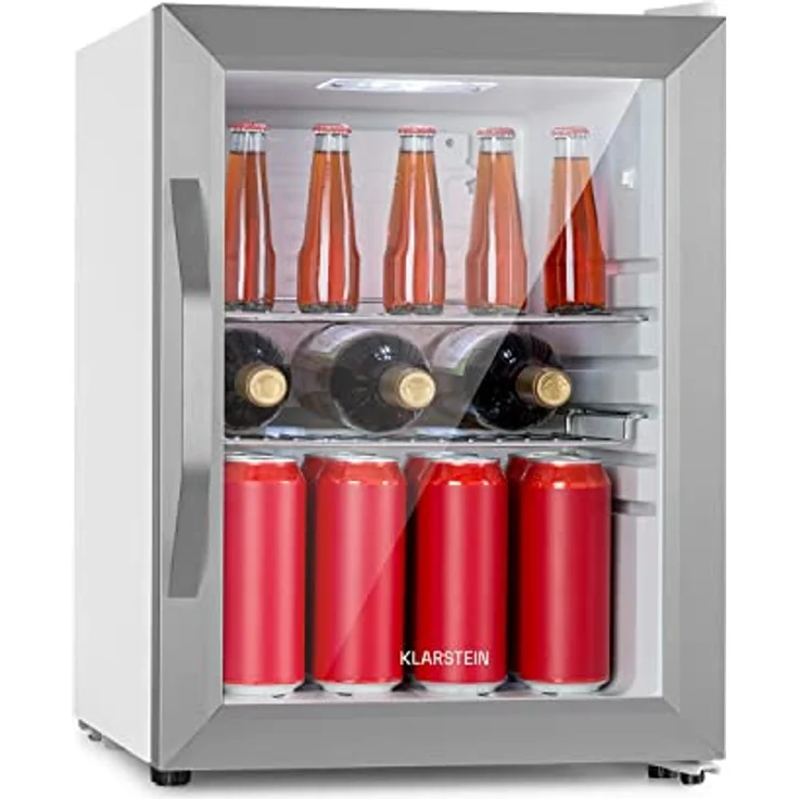 Klarstein Beersafe M Getränkekühlschrank, freistehend, Crystal White, 2 Böden, Panoramaglastür, edelstahlfarben, Energieklasse C – Bild 2