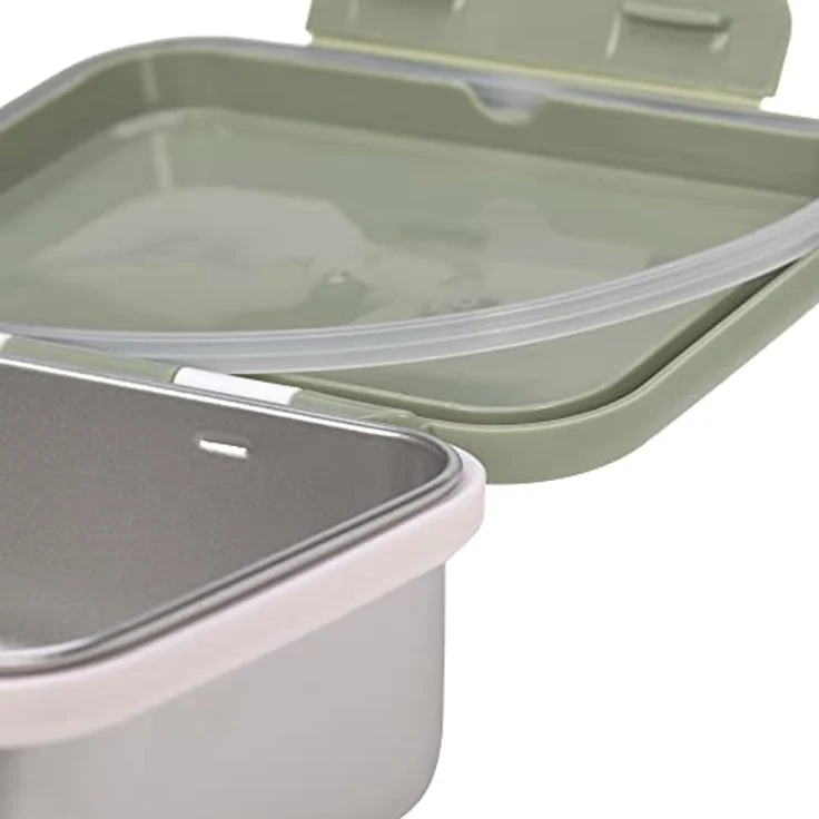 LÄSSIG Kinder Brotdose Edelstahl Lunchbox Frühstücksbox Nachhaltig Kindergarten Schule/Happy prints light olive – Bild 4