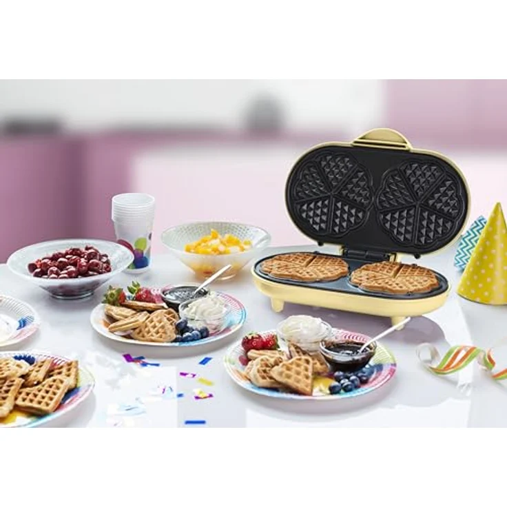 Bestron Doppel-Waffeleisen für klassische Herzwaffeln, Herzwaffeleisen mit Backampel & Antihaftbeschichtung, ideal für Kindergeburtstage, Ostern & Weihnachten, Farbe: Gelb – Bild 3