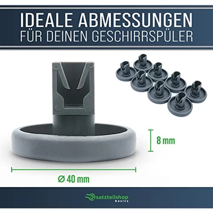 ersatzteilshop basics [8 Stk.] Rollen für Geschirrspüler Unterkorb universell einsetzbar Korbrollen für Spülmaschine von AEG, Favorit, Privileg, Zanussi u.v.m. – Bild 2