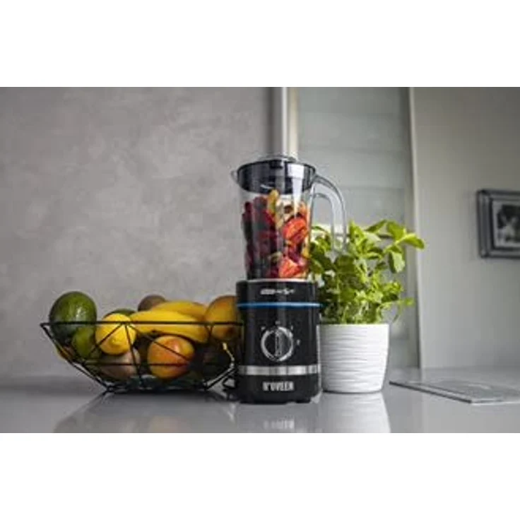 Noveen SB2000, Standmixer mit 500-Watt-Motor, 6-armiger Edelstahlklinge, 3 Flaschen und LED-Beleuchtung, Schwarz – Bild 3
