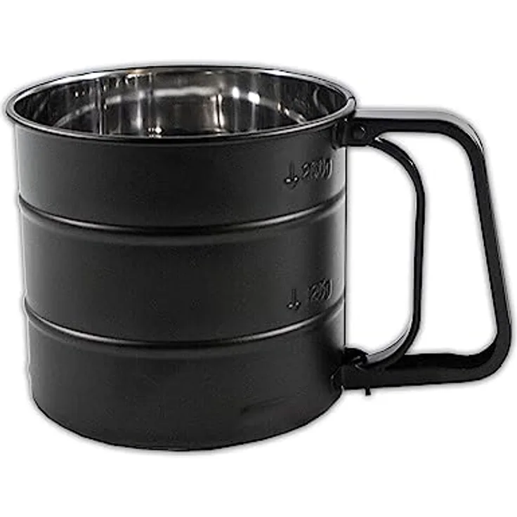 HIT Trading Küchensieb MEHLSIEB Einhand Ø10cm schwarz, Edelstahl Puderzuckerstreuer für ca. 250g