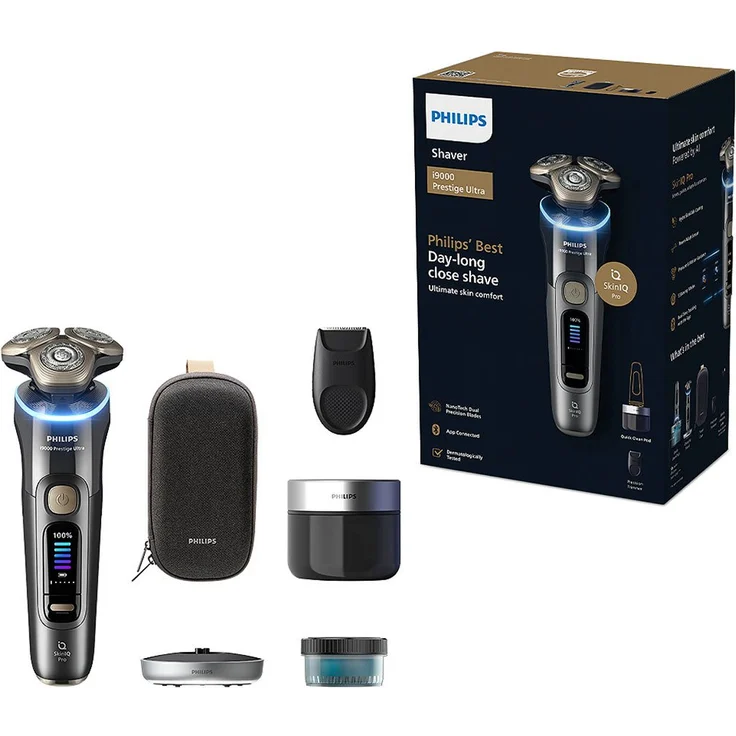Philips Elektrorasierer Series i9000 Prestige Ultra XP9402/31, mit SkinIQ Technologie, inkl. Ladestand, Reiseetui, 1 Kartusche, schwarz