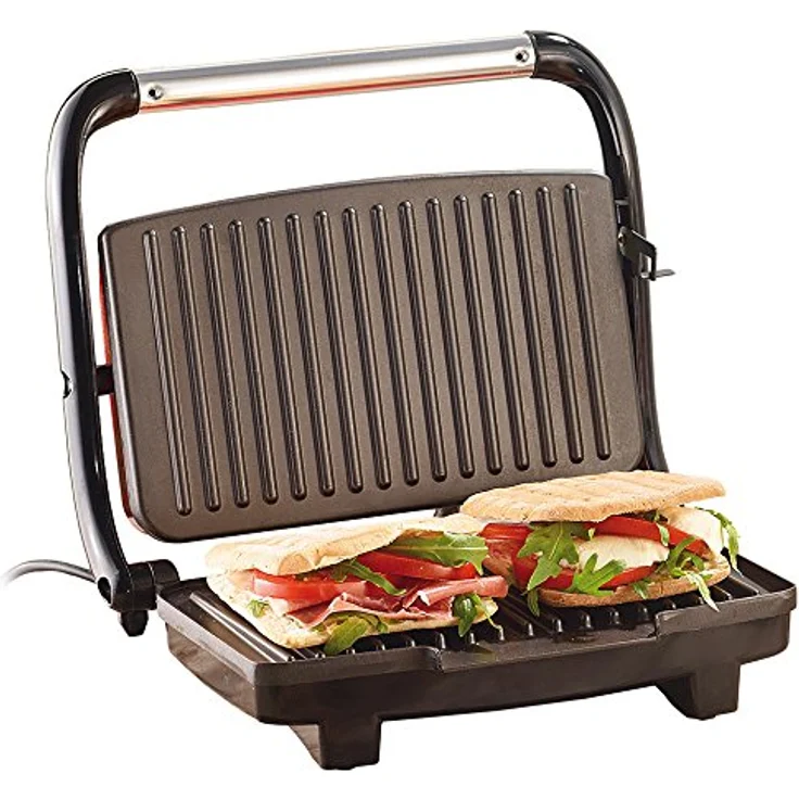 Rosenstein & Söhne CG-2510 Sandwichmaker, Panini-Grill, 1000W, ca. 27 x 16,5 cm, Kontrollleuchte, rot – Bild 2