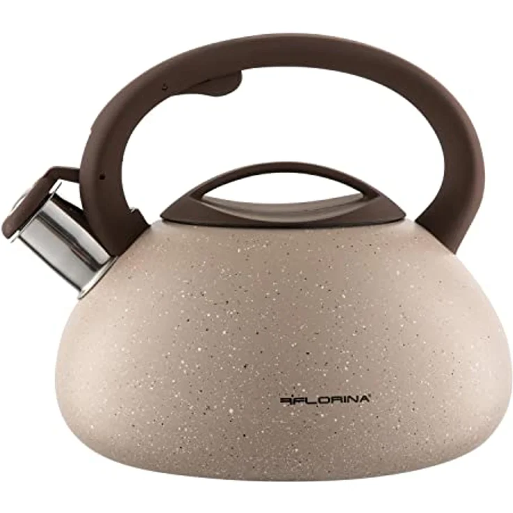 FLORINA Wasserkessel (2,5 l) I Edelstahl Teekessel LAVA I Flötenkessel mit Silikongriff I Automatischer Pfiff I Wasserkocher für Induktionsherd, Gasherd und Elektroherd I Farbe: Beige – Bild 1