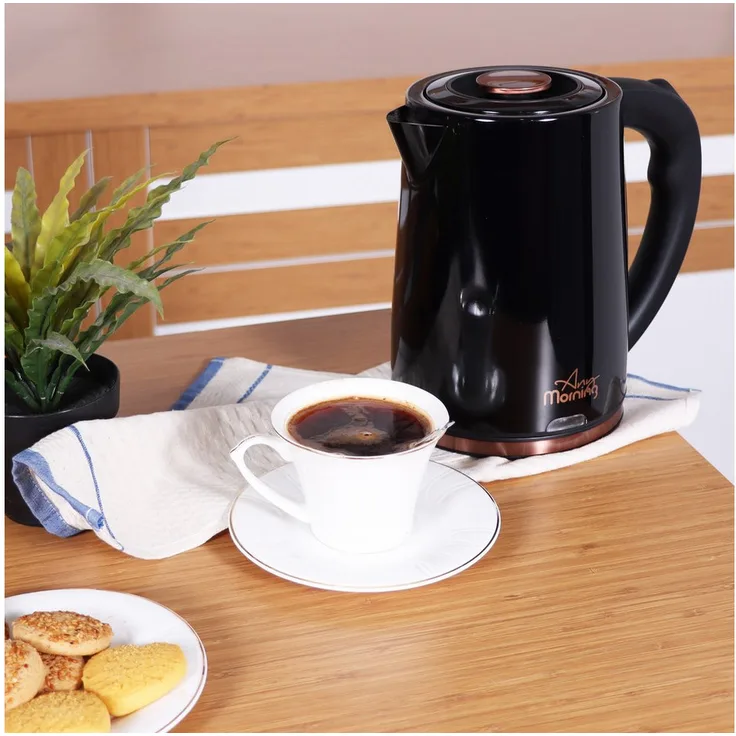 ANY MORNING Elektrischer Wasserkocher, Edelstahl, 1,8 Liter, 1500 W, blau LED-Anzeige