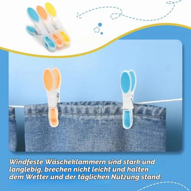 AiQInu Wäscheklammern Set, 30 Stück mit rutschfestem Silikon, mehrfarbig (Orange, Hellgelb, Hellblau), hinterlässt keine Marken für Wäsche und Unterwäsche – Bild 4