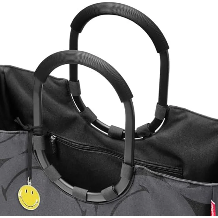 reisenthel Loopshopper Shopper Tasche L, 46 cm, geräumig, grau mit Smiley-Muster, wasserabweisend, innere Reißverschlusstasche – Bild 3