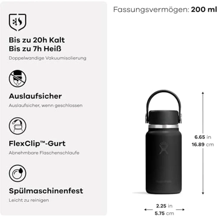 Hydro Flask Micro Hydro™ 200 ml (6.7 oz), doppelwandige Vakuumisolierung, auslaufsicher, Edelstahl – Bild 2