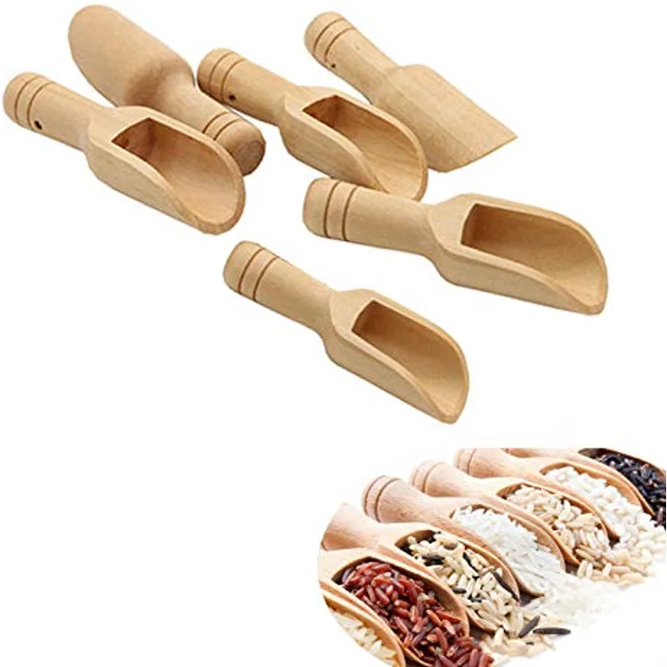 Holzlöffel Klein, 6 Stücke Mini Holz Schaufeln, Badesalz Löffel, Holzschaufel für Salz, Löffel, Küchenutensilien, Milchpulver, Kaffee, Gewürze, Tee