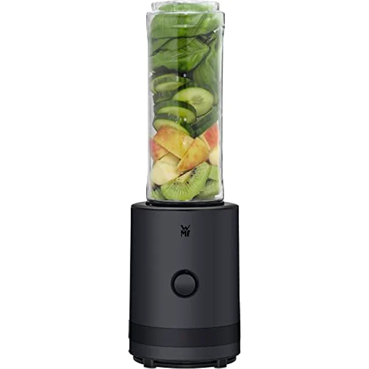 WMF Küchenminis Smoothie-to-go, Mini Standmixer mit zwei Mix-/Trinkbehältern 0,6l, Mixer Hochleistungsmixer 300 W, edelstahl matt, schwarz – Bild 3