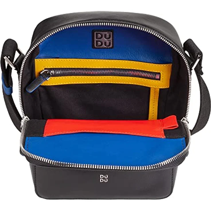 DuDu Herren-Handtasche aus echtem Leder, verstellbare Umhängetasche, kompaktes Design, mehrere Fächer Schwarz – Bild 4